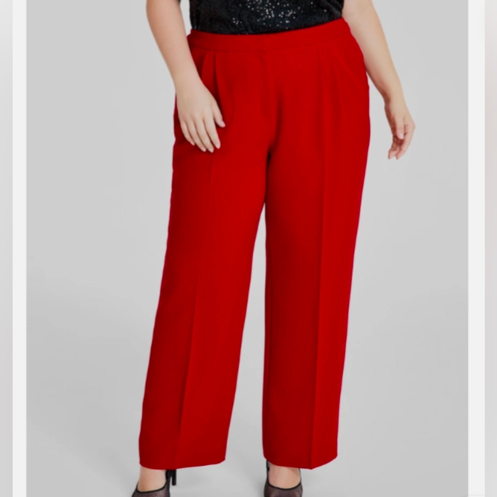 Natori Elegant Poppy Red Women's Textured Crepe Wide Leg Pants New!